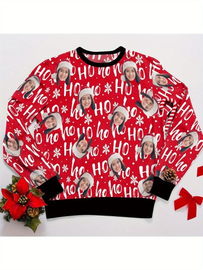 Custom Face Print Ugly Christmas Sweater - Funny Photo, Red & White Spots - Image 8