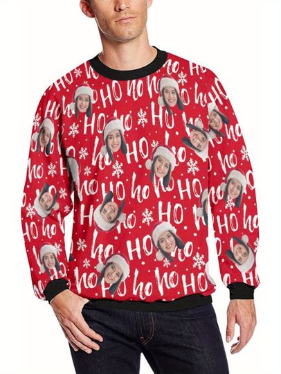Custom Face Print Ugly Christmas Sweater - Funny Photo, Red & White Spots - Image 5