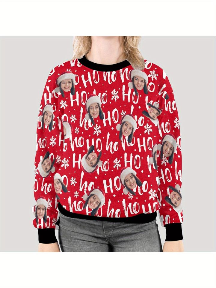 Custom Face Print Ugly Christmas Sweater - Funny Photo, Red & White Spots - Image 3