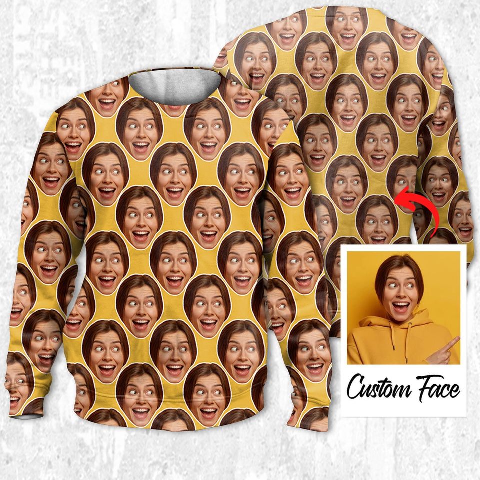 Custom Face Sweatshirt, Face All Over Print Photo Shirt 3D, Funny personalized Birthday shirt