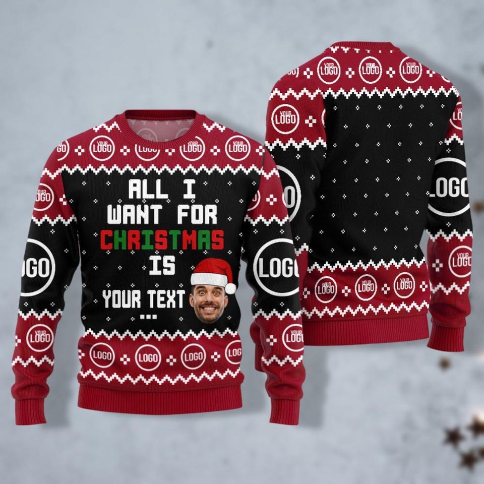 Custom Face Ugly Christmas Sweater, Personalized Company Logo Shirt