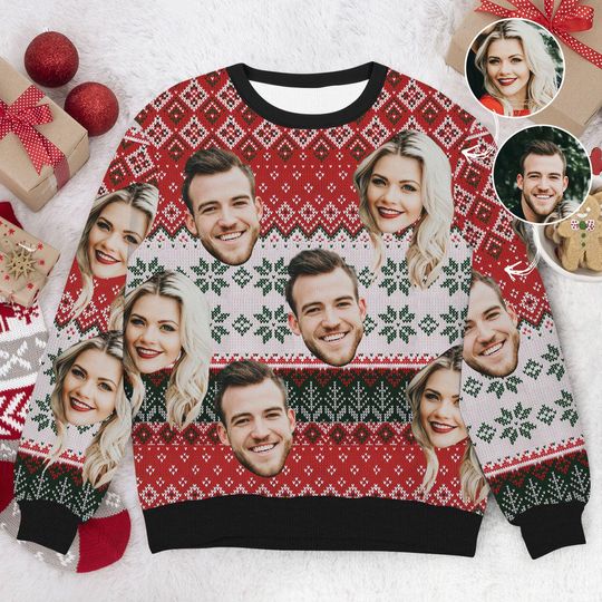 Custom Face Xmas Leds, Personalized Family Photo Ugly Sweater, Novelty Party Ugly Sweater - Image 10