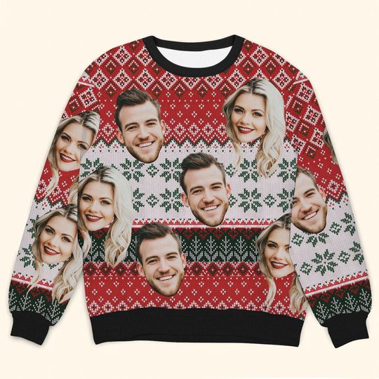 Custom Face Xmas Leds, Personalized Family Photo Ugly Sweater, Novelty Party Ugly Sweater - Image 11