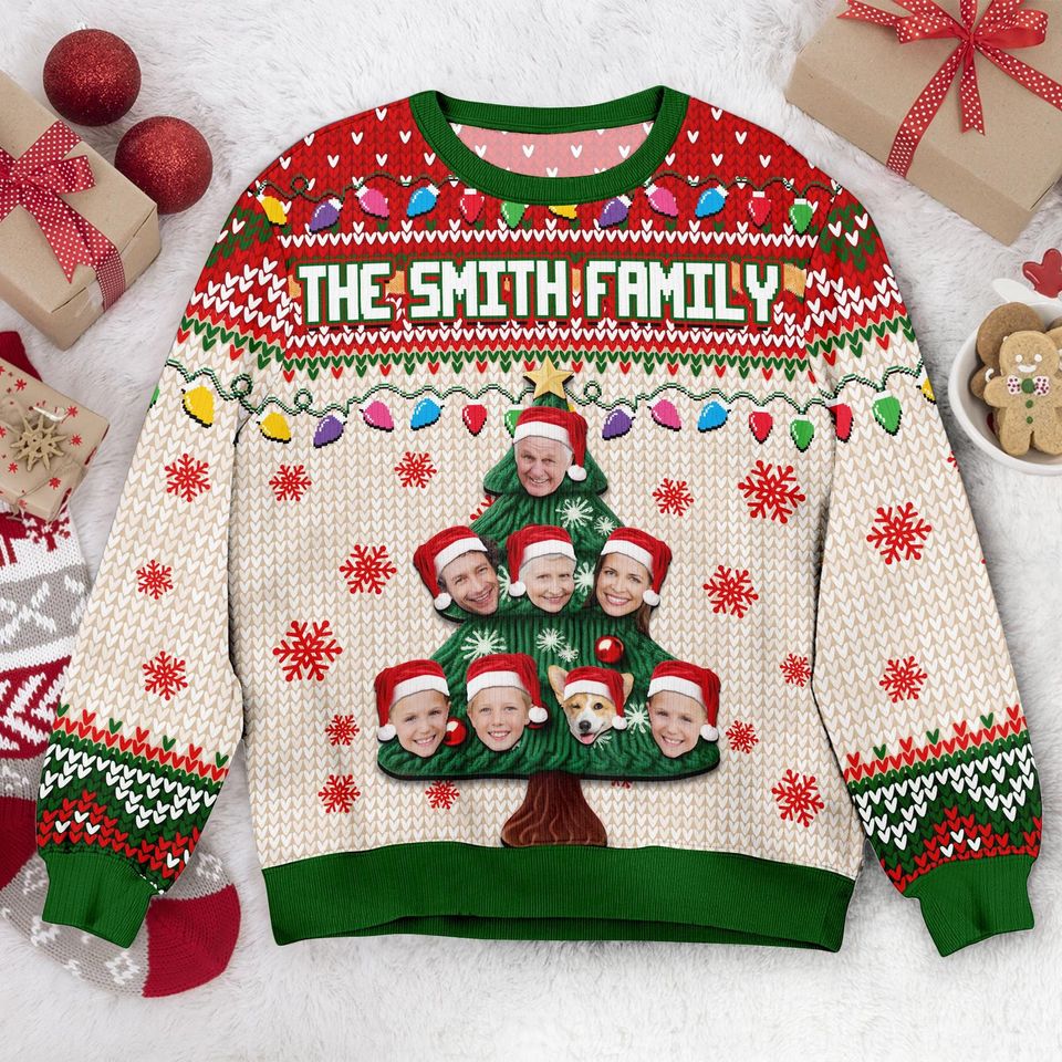 Custom Family Face Tacky Ugly Christmas Sweater, Personalized Family Photo - Image 2