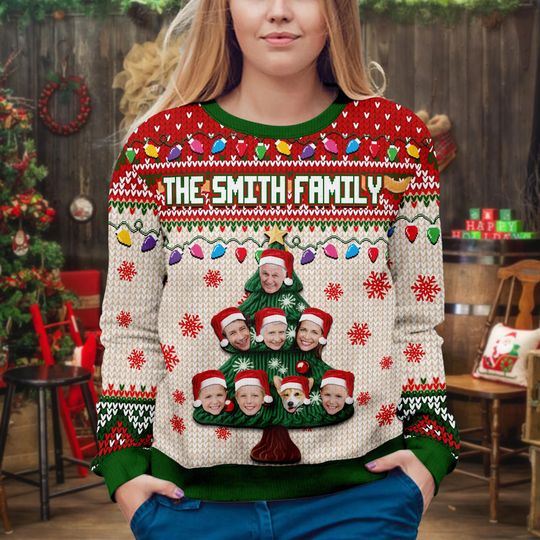 Custom Family Face Tacky Ugly Christmas Sweater, Personalized Family Photo - Image 10