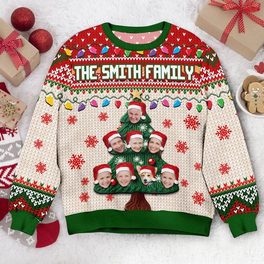 Custom Family Face Tacky Ugly Christmas Sweater, Personalized Family Photo - Image 12