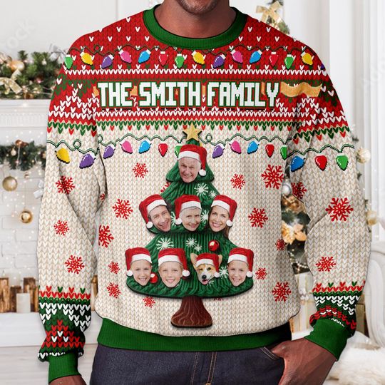 Custom Family Face Tacky Ugly Christmas Sweater, Personalized Family Photo - Image 11