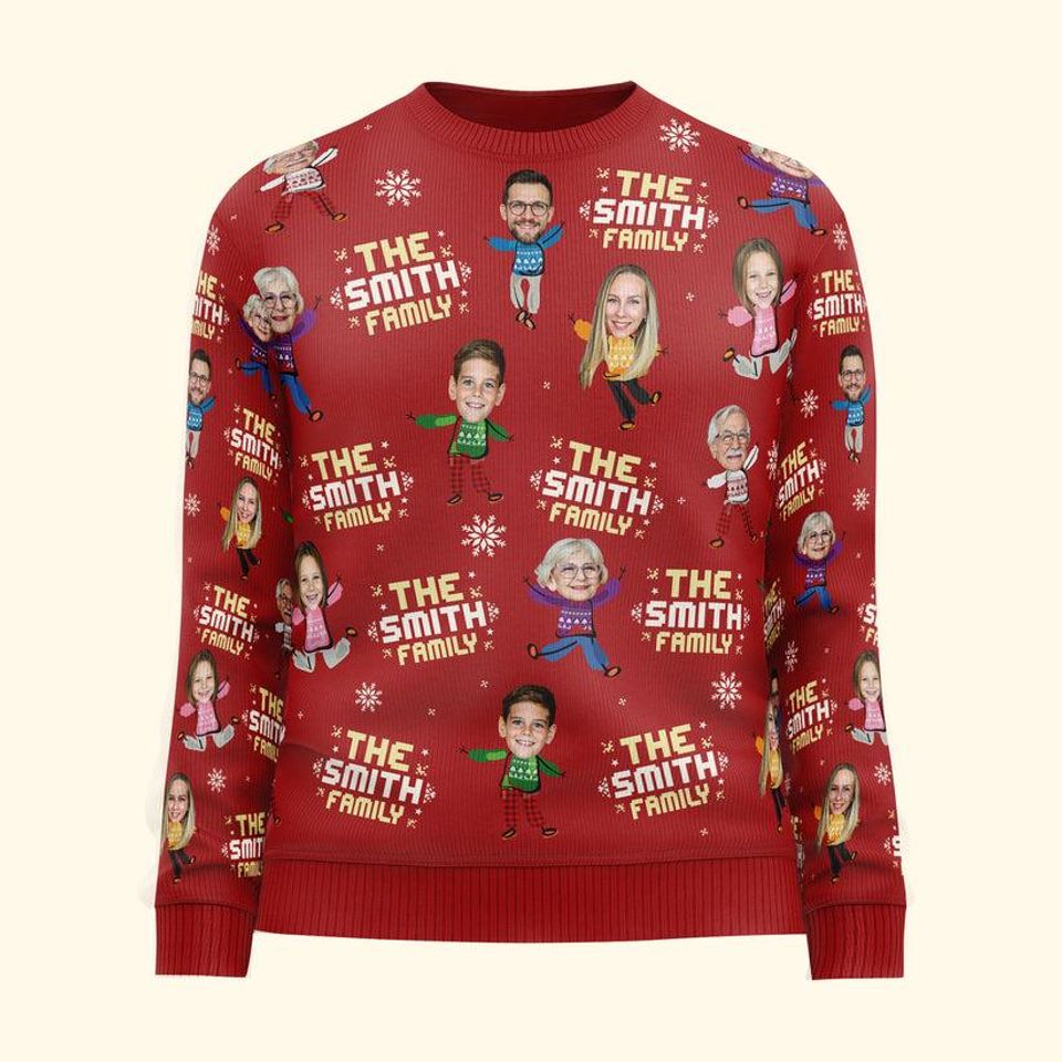 Custom Family Face Ugly Sweater, Funny Family Photo Ugly Sweater, Personalized Photo - Image 4