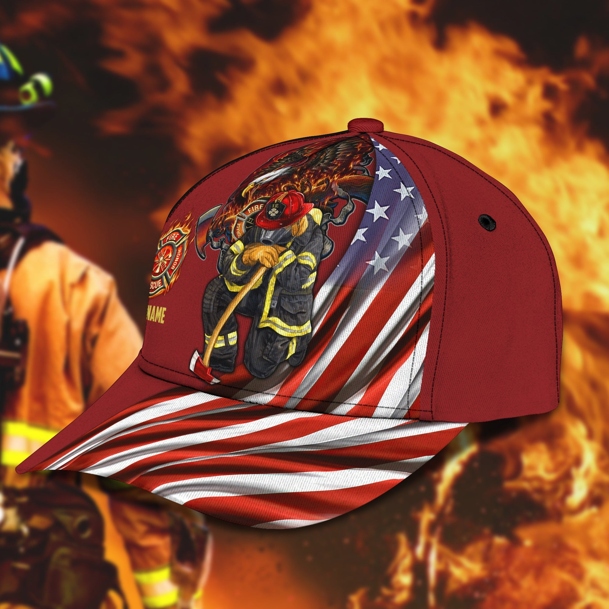 Custom Firefighter Personalized Name Cap Trucker Hats Custom Hats Gifts For Men & Women