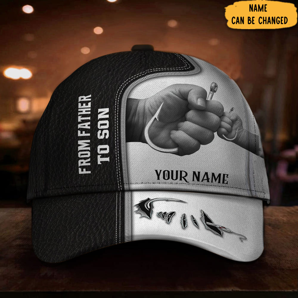 Custom Fishing From Father To Son Hat Fishing Lovers Personalized Hat Fathers Day Gifts For Son Trucker Hats Custom Hats Gifts For Men & Women