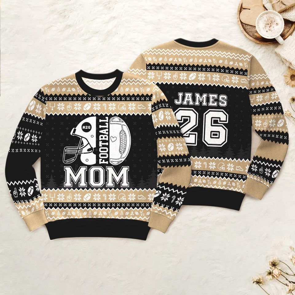 Custom Football Mom Ugly Xmas Sweater, Tis The Season Football Christmas Sweatshirt, Game Day - Image 7