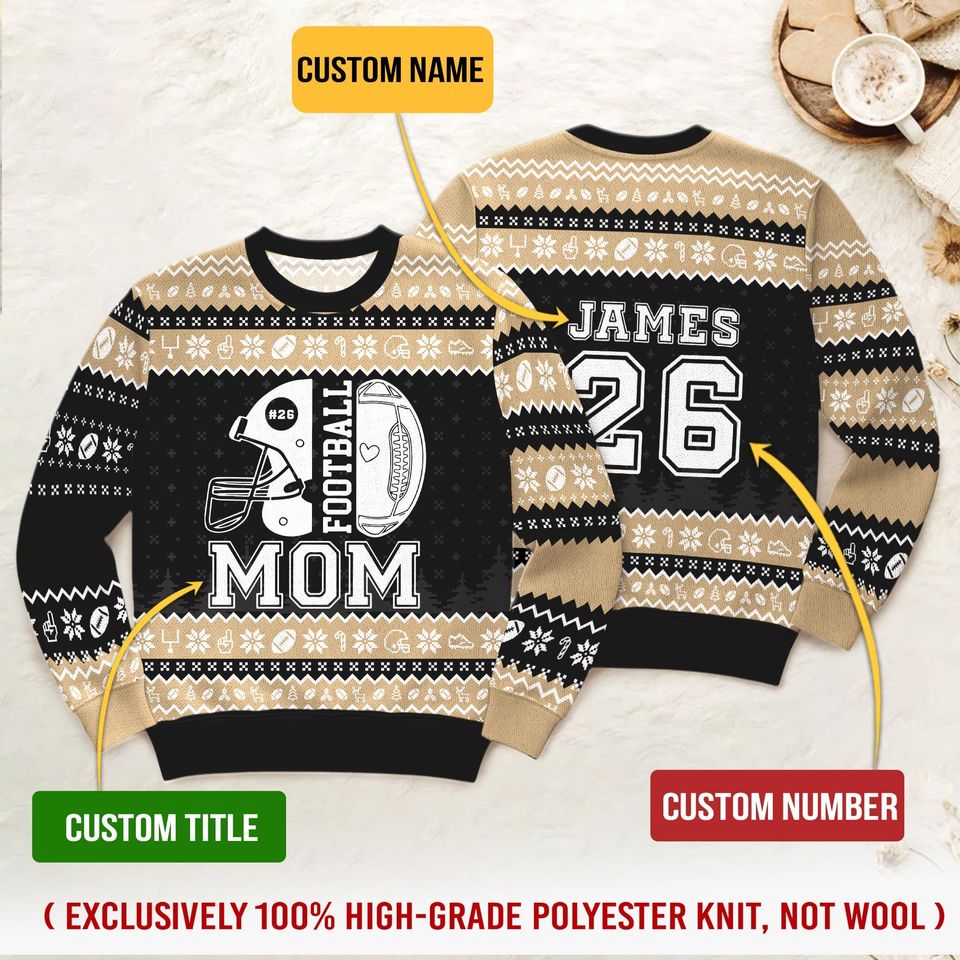Custom Football Mom Ugly Xmas Sweater, Tis The Season Football Christmas Sweatshirt, Game Day - Image 3