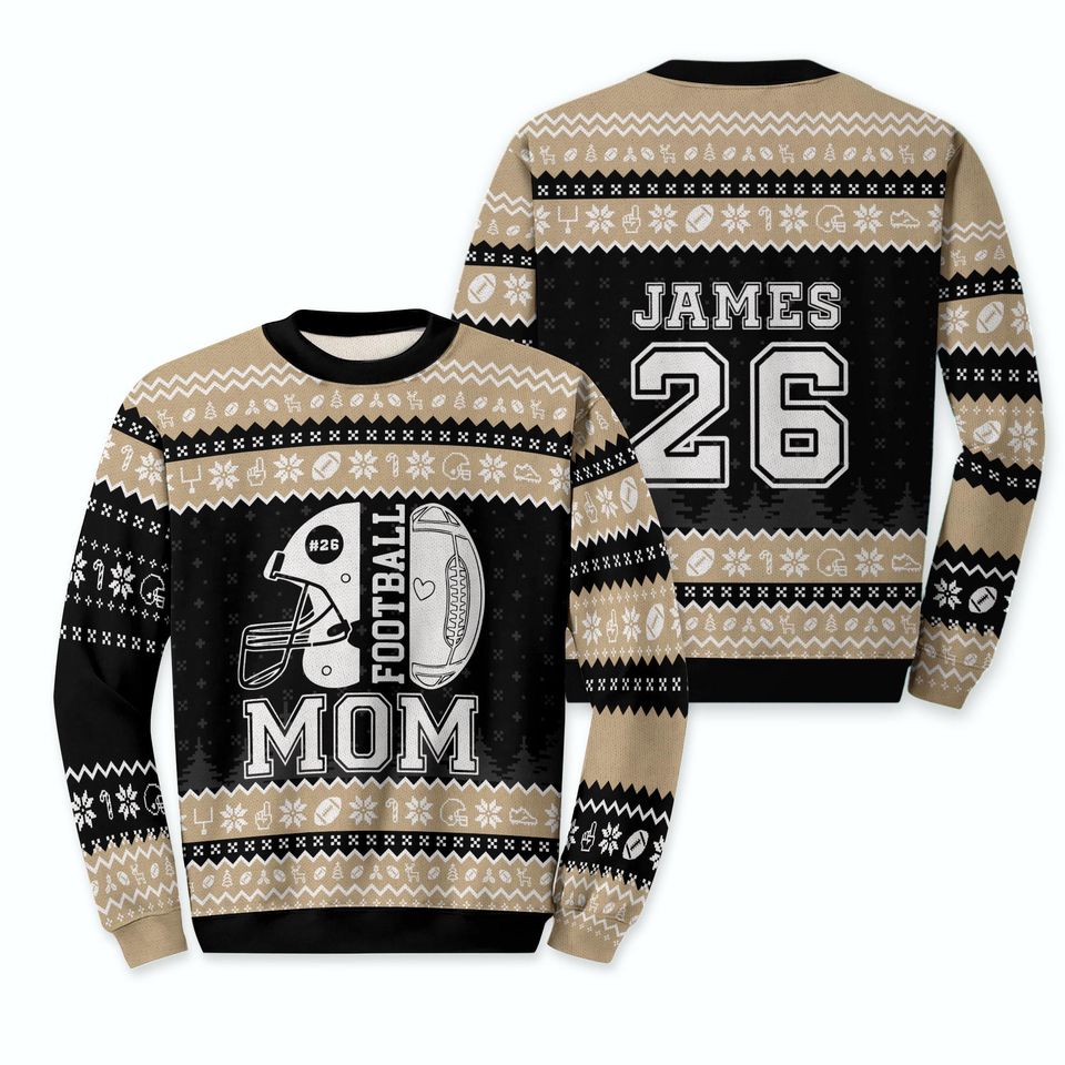 Custom Football Mom Ugly Xmas Sweater, Tis The Season Football Christmas Sweatshirt, Game Day