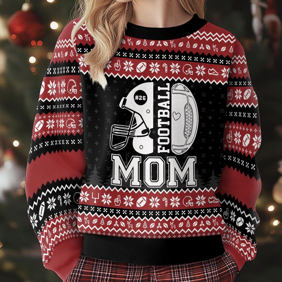 Custom Football Mom Ugly Xmas Sweater, Tis The Season Football Christmas Sweatshirt, Game Day Shirt Women,