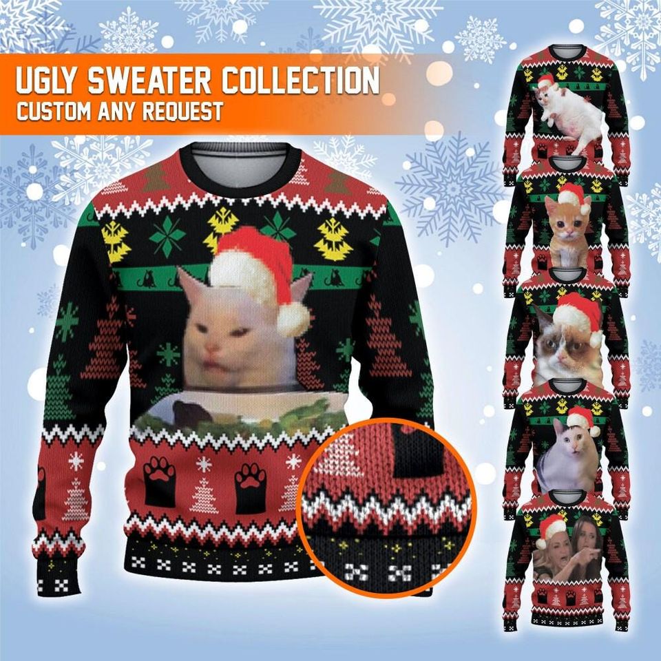 Custom Funny Christmas Holiday Cat Meme Ugly Sweater Collection
