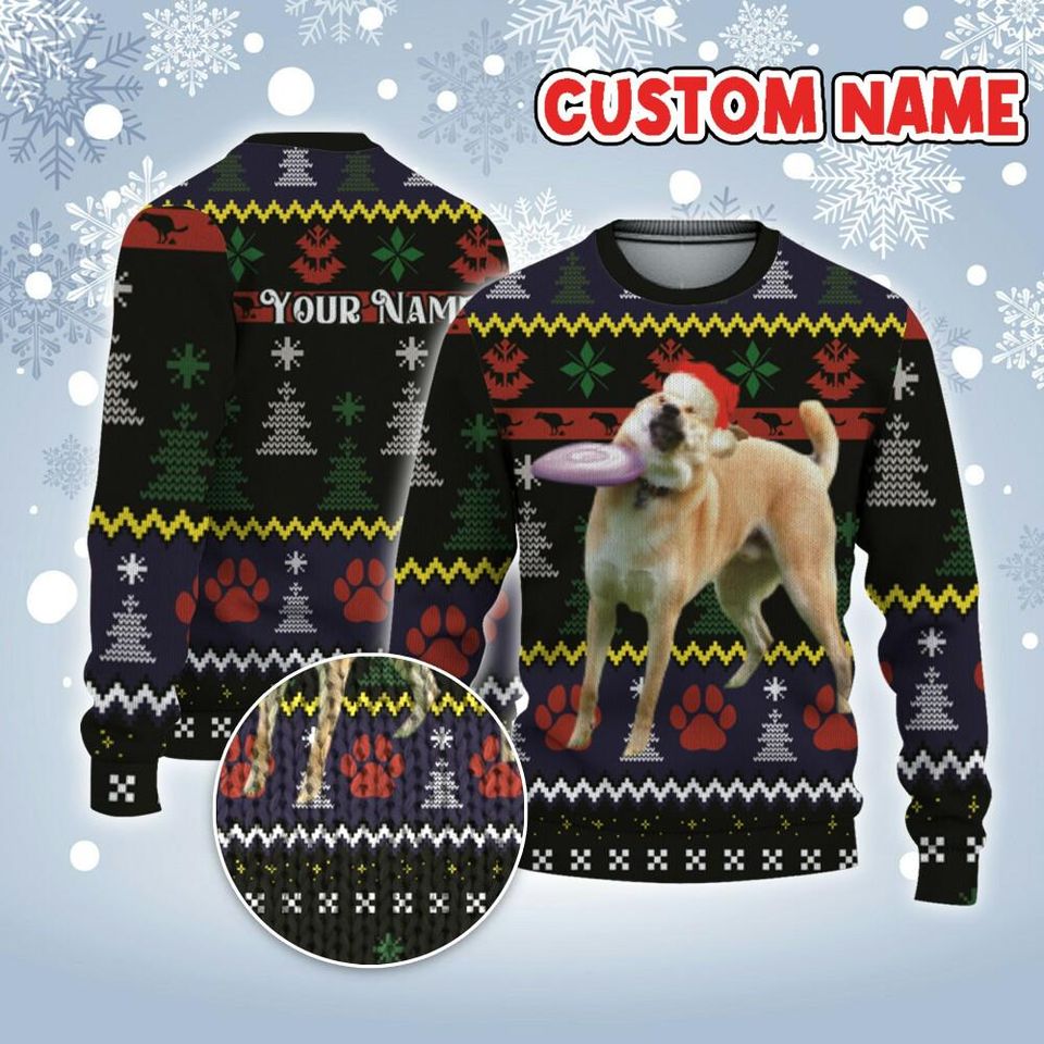 Custom Funny Christmas Holiday Dish HIt Dog Meme Ugly Sweater