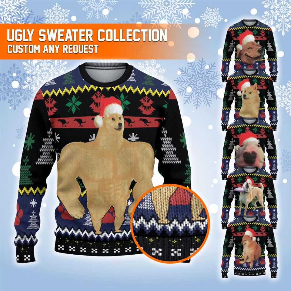 Custom Funny Christmas Holiday Dog Meme Ugly Sweater Collection