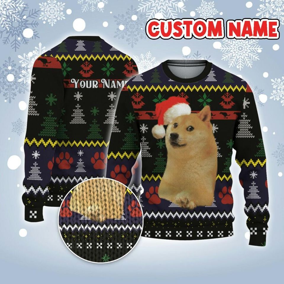 Custom Funny Christmas Holiday Doge Dog Meme Ugly Sweater