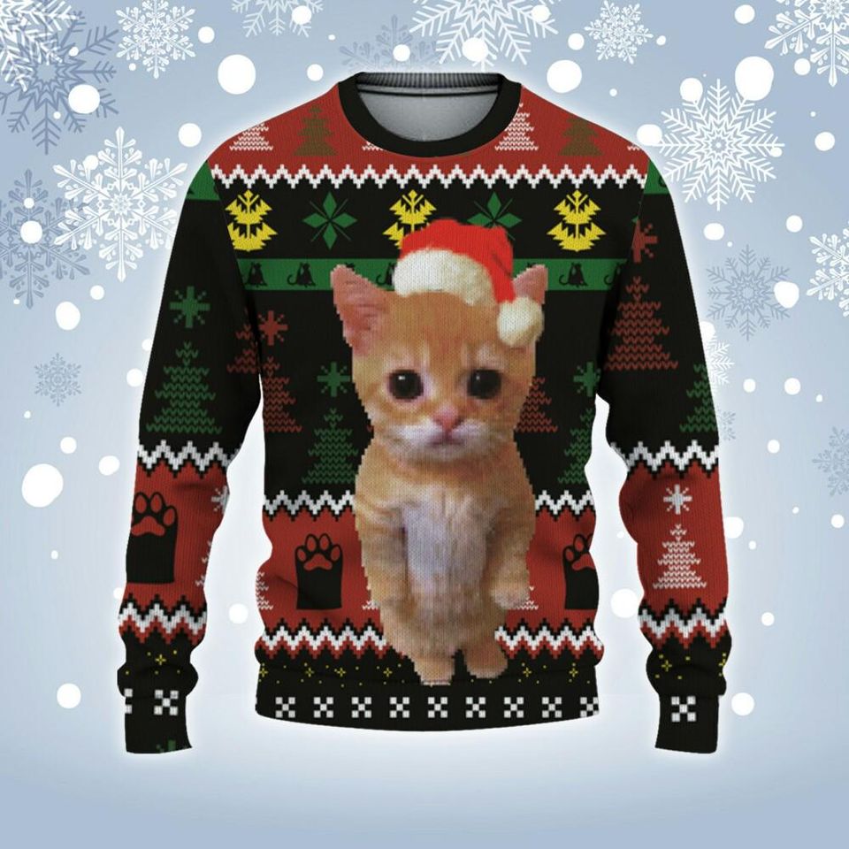 Custom Funny Christmas Holiday El Gato Meme Ugly Sweater TKA81, Meme Cat Xmas Ugly Sweater - Image 3