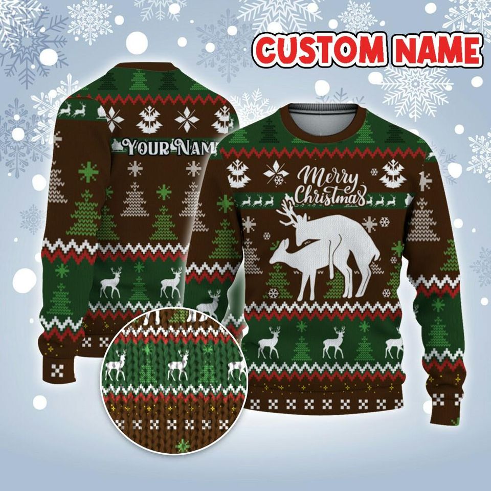 Custom Funny Christmas Holiday Reindeer Humping Ugly Sweater
