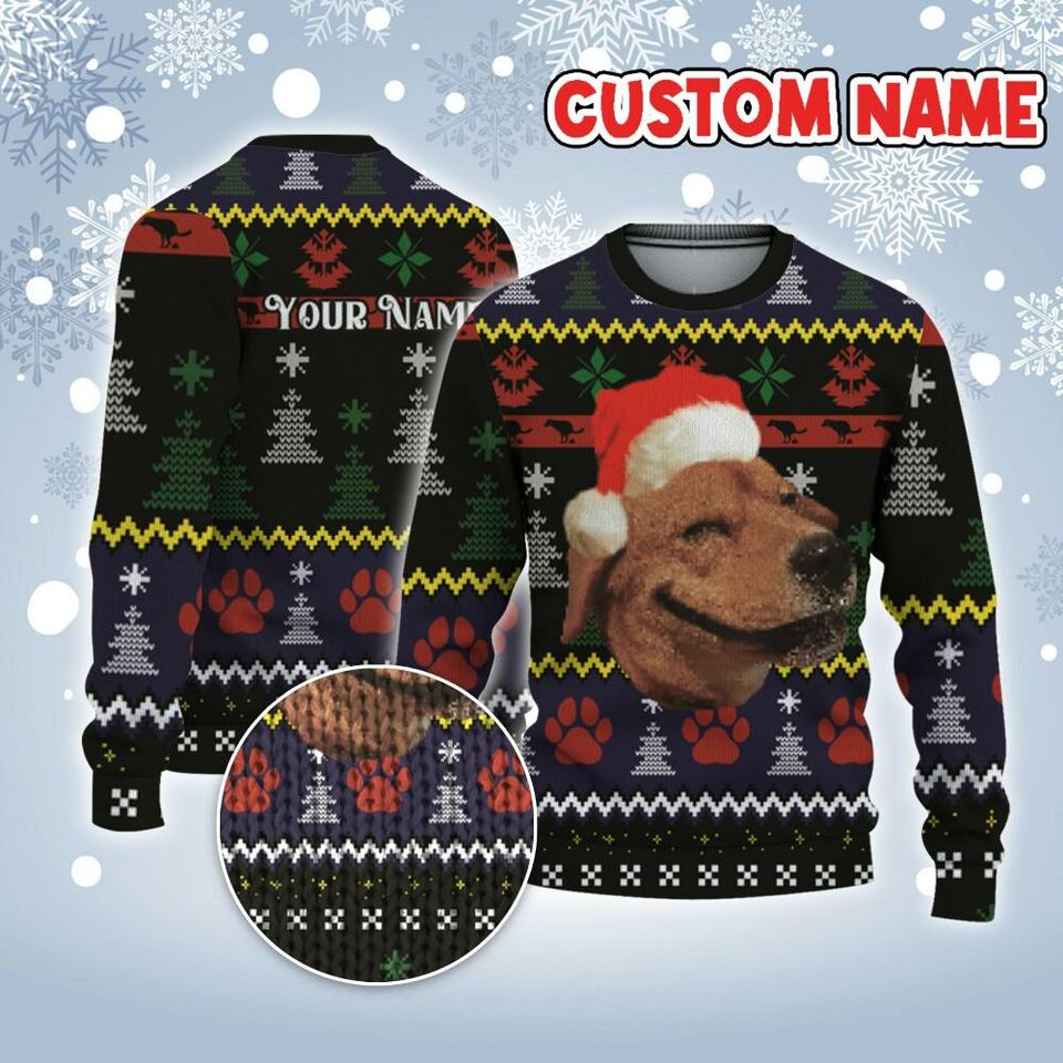 Custom Funny Christmas Holiday Smug Face Dog Meme Ugly Sweater