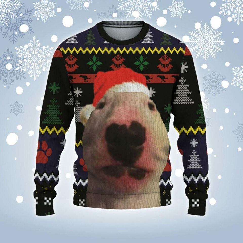 Custom Funny Christmas Holiday Streamer Face Dog Meme Ugly Sweater - Image 3