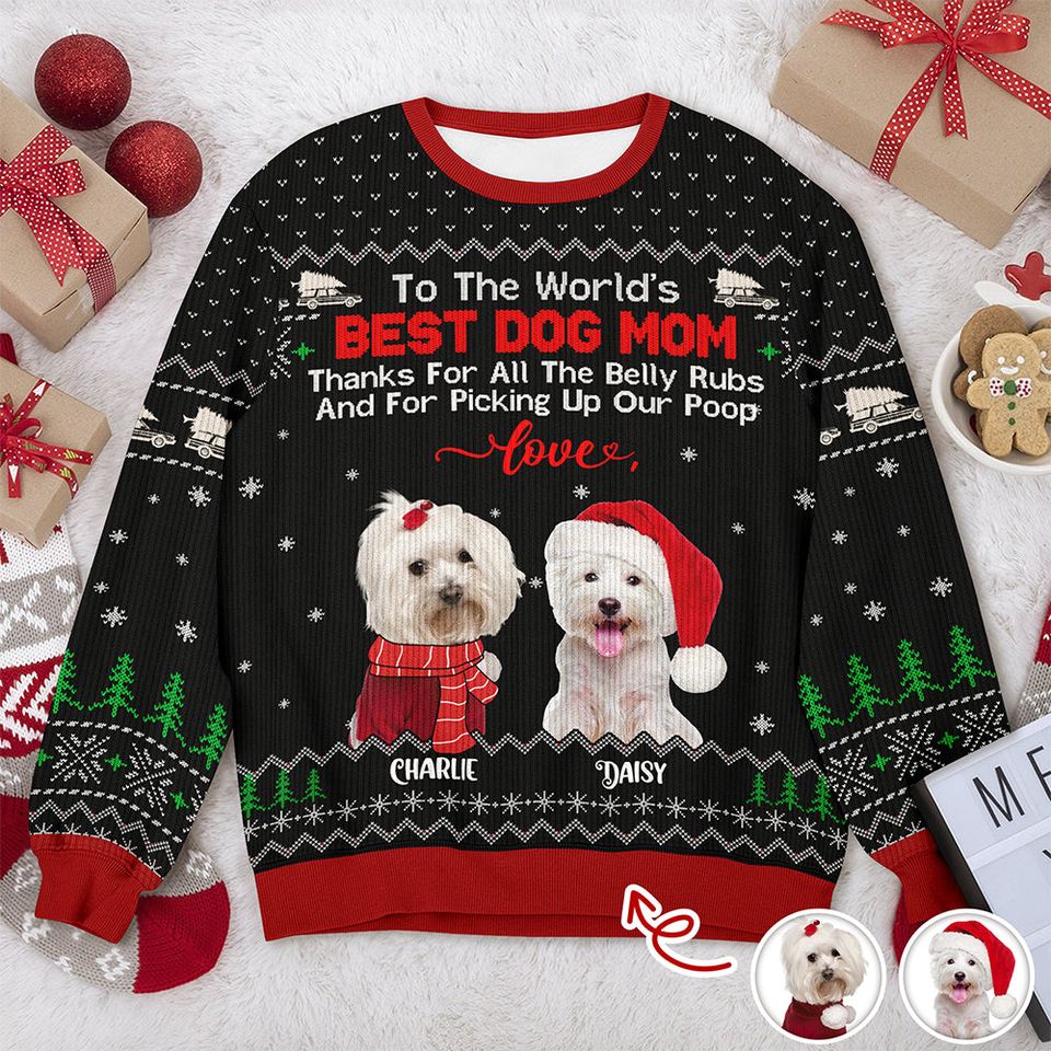 Custom Funny Dog Photo Thank For All The Belly Rubs Ugly Sweater