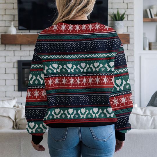 Custom Funny Dog Ugly Christmas Sweater, Cute Dog Wearing Lights Antlers and Scarf Holiday Sweatshirt - Image 11