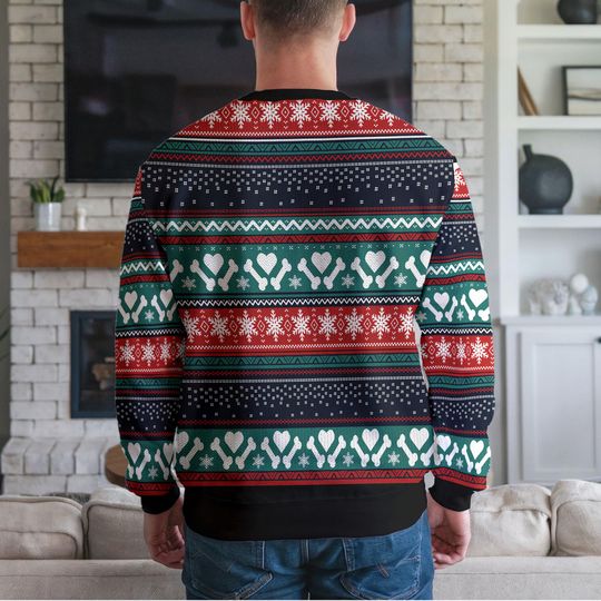 Custom Funny Dog Ugly Christmas Sweater, Cute Dog Wearing Lights Antlers and Scarf Holiday Sweatshirt - Image 9