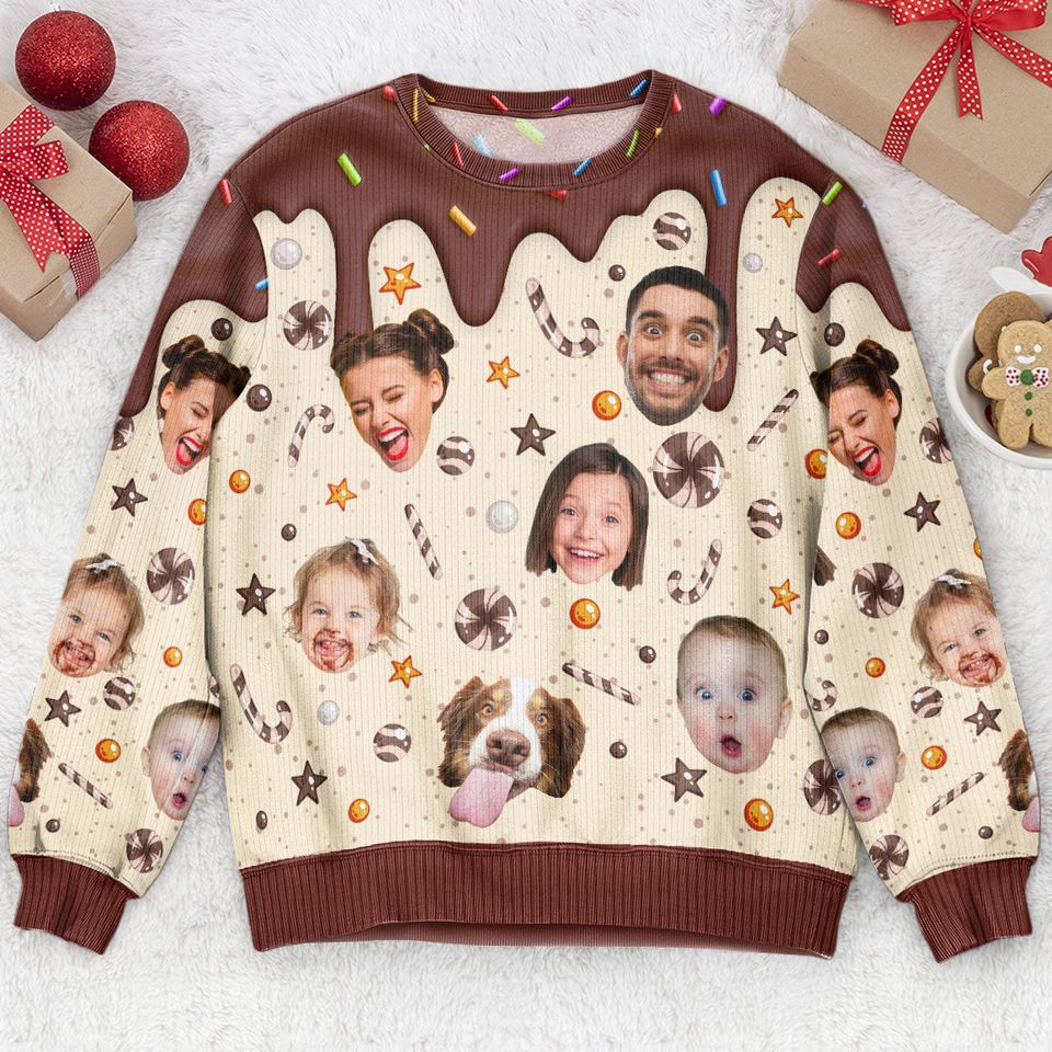 Custom Funny Face Christmas Melting - Personalized Photo Ugly Sweatshirt