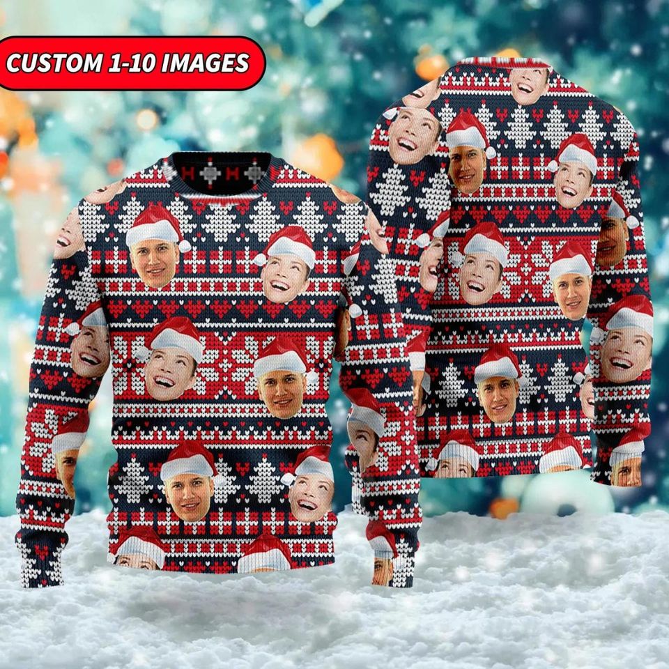 Custom Funny Face Family Ugly Christmas Sweater, Christmas Gift