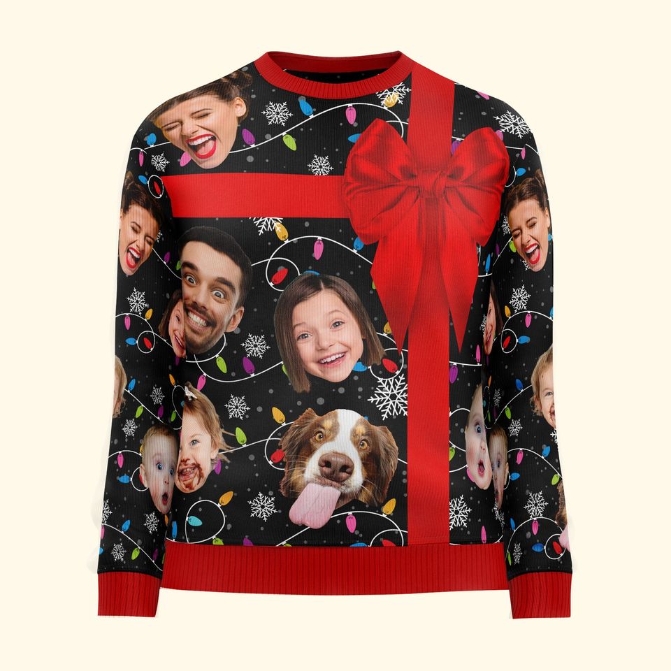 Custom Funny Face I Am Your Christmas Present - Personalized Photo Ugly Sweater - Image 2