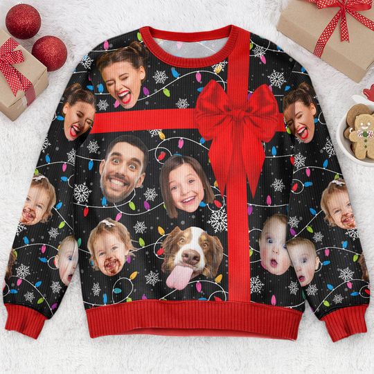 Custom Funny Face I Am Your Christmas Present - Personalized Photo Ugly Sweatshirt - Image 4