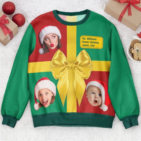 Custom Funny Photo Suprise Christmas Gift Box - Personalized Photo Ugly Sweatshirt - Image 4