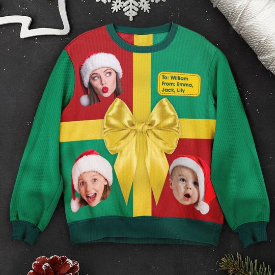 Custom Funny Photo Suprise Christmas Gift Box - Personalized Photo Ugly Sweatshirt - Image 5