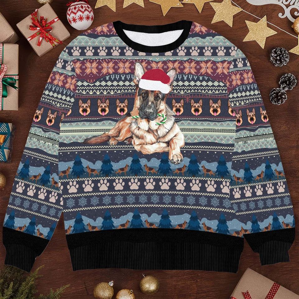 Custom German Shepherd Christmas Sweater, Dog Photo Ugly Sweater - Image 2