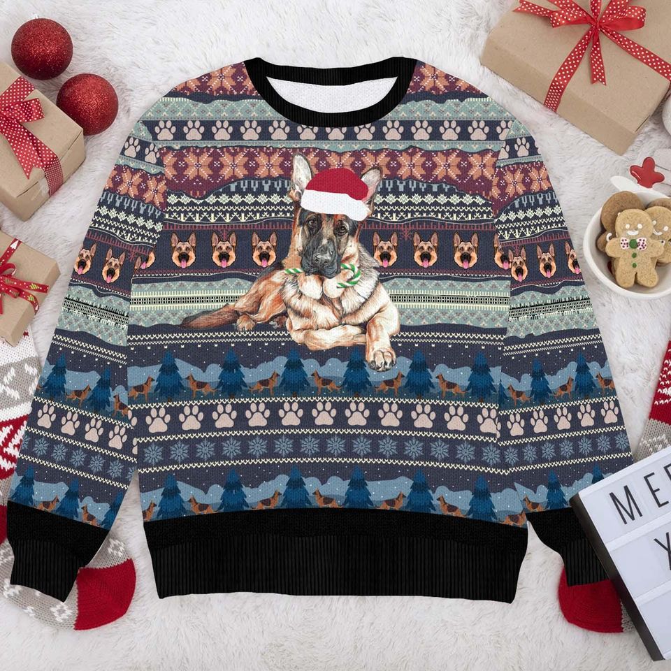 Custom German Shepherd Christmas Sweater, Dog Photo Ugly Sweater - Image 3