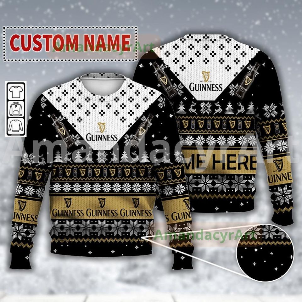 Custom Guinness Beer Ugly Christmas Sweater, Funny Christmas