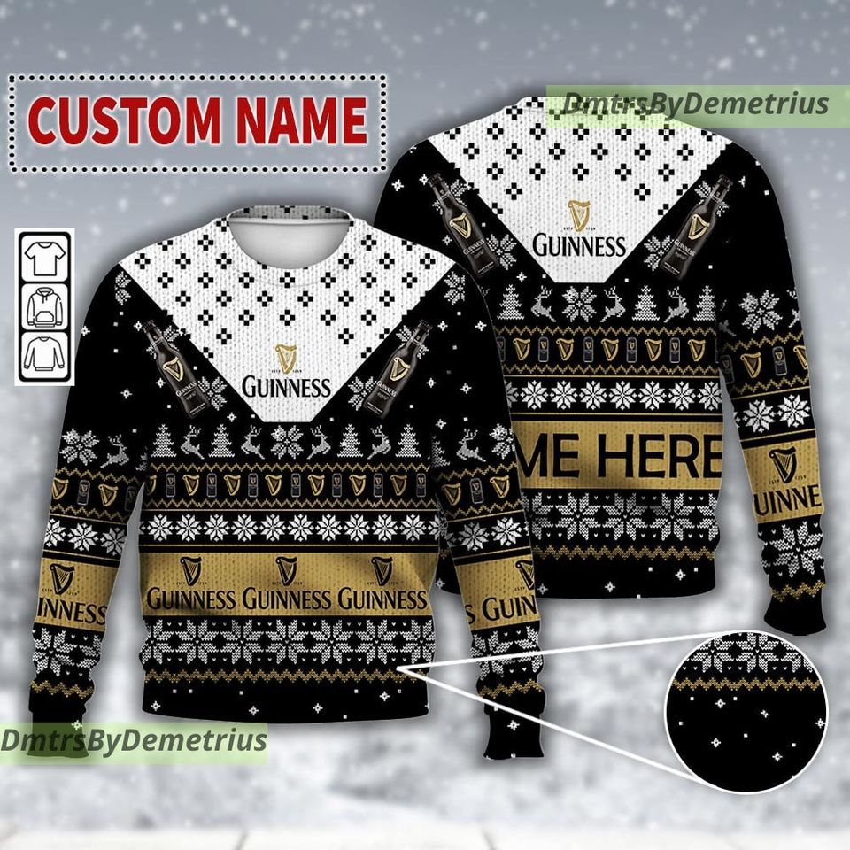 Custom Guinness Beer Ugly Christmas Sweater, Funny Christmas