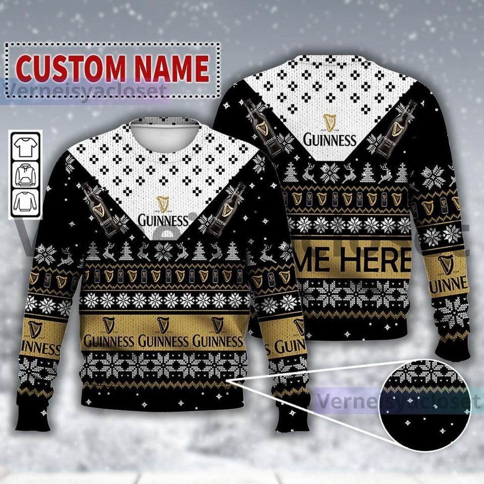 Custom Guinness Beer Ugly Christmas Sweater, Funny Christmas