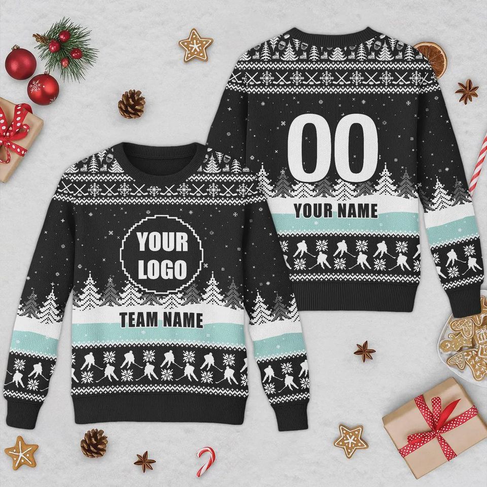 Custom Hockey Logo Xmas Ugly Sweater, Sports Team Xmas Ugly Sweater, Custom Logo Christmas Ugly - Image 6