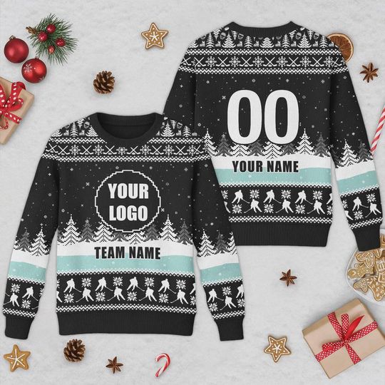 Custom Hockey Logo Xmas Ugly Sweater, Sports Team Xmas Ugly Sweater, Custom Logo Christmas Ugly - Image 14