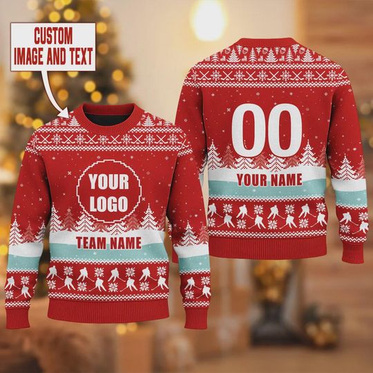 Custom Hockey Logo Xmas Ugly Sweater, Sports Team Xmas Ugly Sweater, Custom Logo Christmas Ugly - Image 12