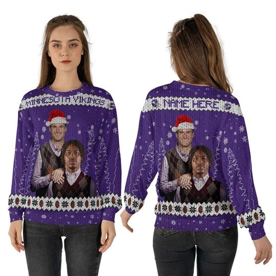 Custom Justin Jefferson Kirk Cousins Minnesota Football Ugly Christmas Sweater - Image 4