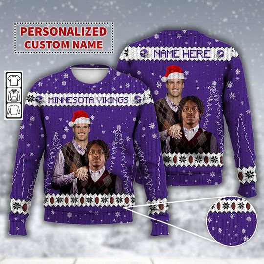 Custom Justin Jefferson Kirk Cousins Minnesota Football Ugly Christmas Sweater - Image 3