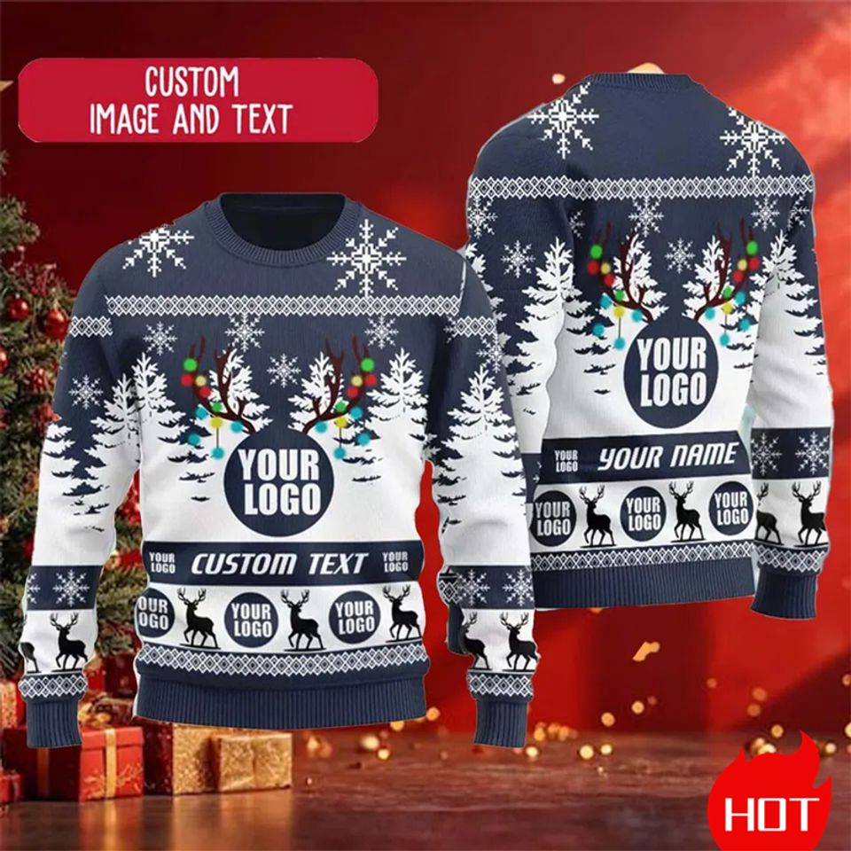 Custom Logo 3D Printed Sweatshirt Menwomen Ugly Christmas