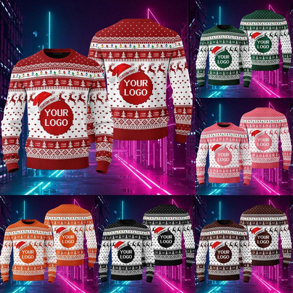 Custom Logo Christmas 2025 Sweatshirt, Personalized Logo Ugly Christmas Sweater
