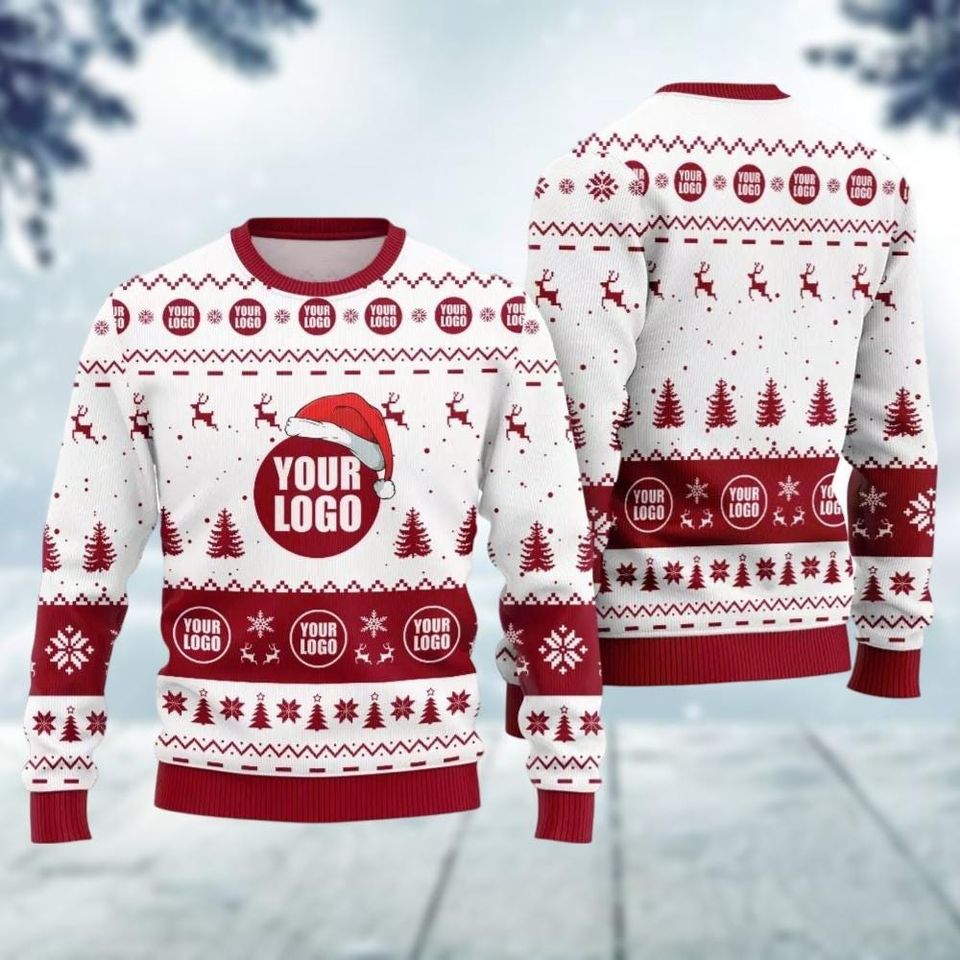 Custom Logo Company Ugly Christmas Sweater, Business Logo Xmas Sweatshirt