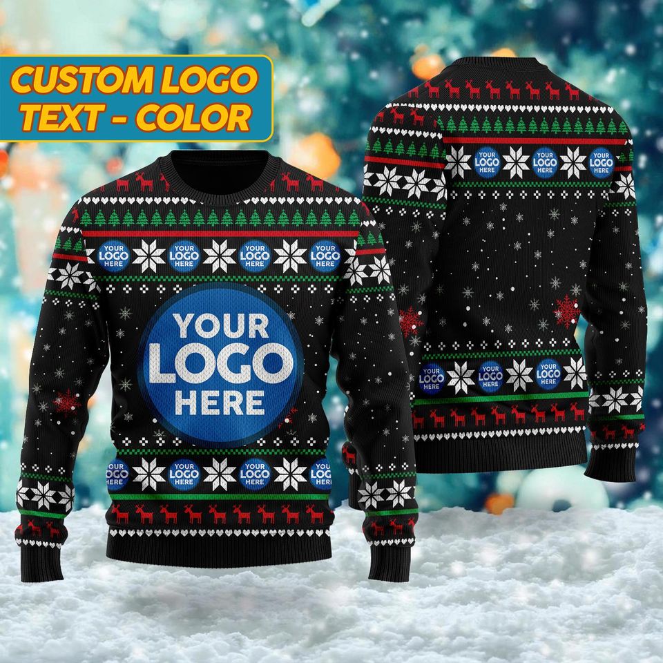 Custom Logo Company Ugly Christmas Sweater, Custom Name Xmas