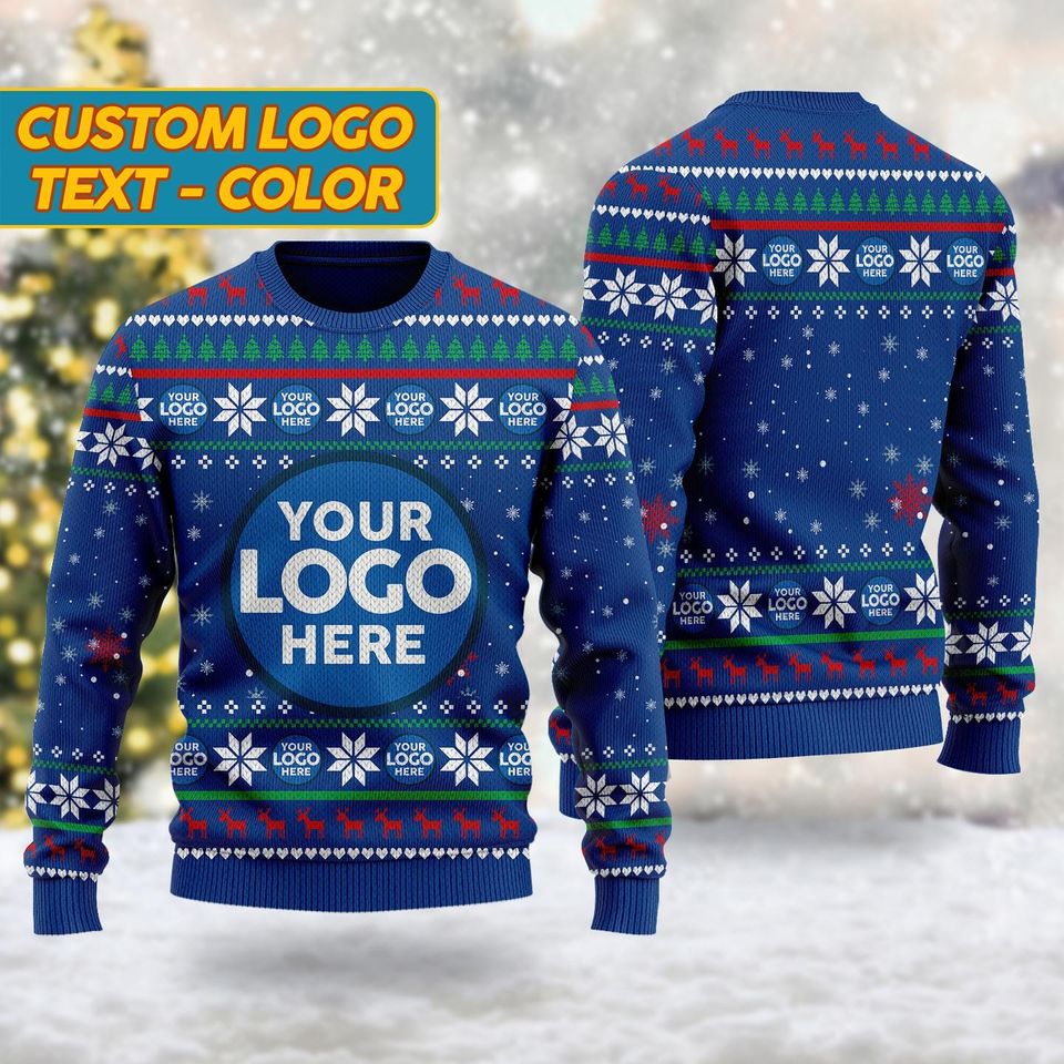 Custom Logo Company Ugly Christmas Sweater, Custom Name Xmas Sweatshirt
